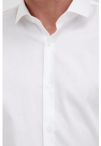 Hugo - HUGO koszula bawełniana 50467744 męska kolor biały slim z kołnierzykiem włoskim. Typ kołnierza: kołnierzyk włoski. Kolor: biały. Materiał: bawełna. Długość rękawa: długi rękaw. Długość: długie #3