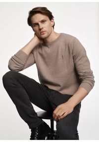 Ochnik - Beżowy sweter męski z logo. Kolor: beżowy. Materiał: bawełna