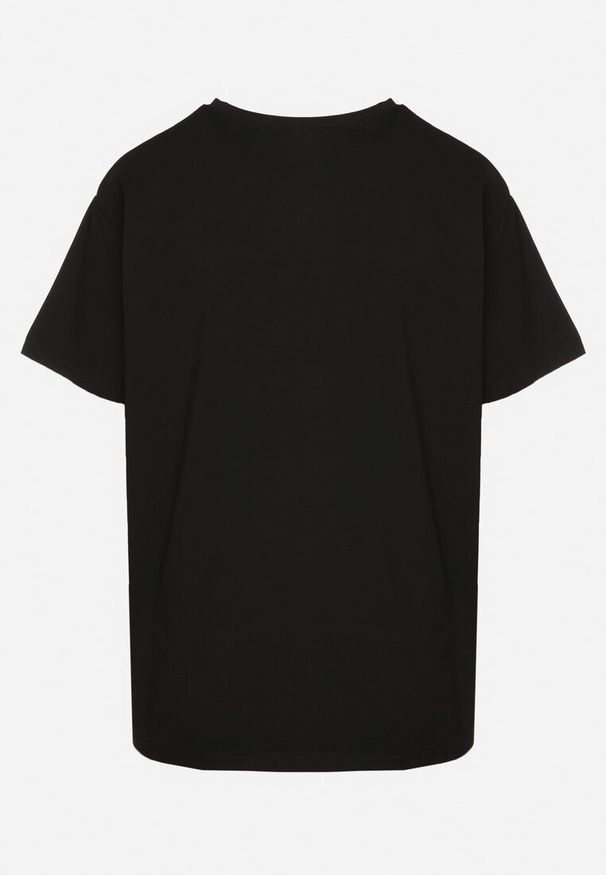 Born2be - Czarny T-shirt z Bawełny Ozdobiony Nadrukiem i Brokatem Marionel. Okazja: na co dzień. Kolor: czarny. Materiał: bawełna. Wzór: aplikacja, nadruk. Styl: klasyczny, elegancki, casual