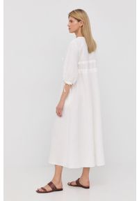 Liviana Conti sukienka lniana kolor biały midi rozkloszowana. Kolor: biały. Materiał: len. Typ sukienki: rozkloszowane. Długość: midi #2