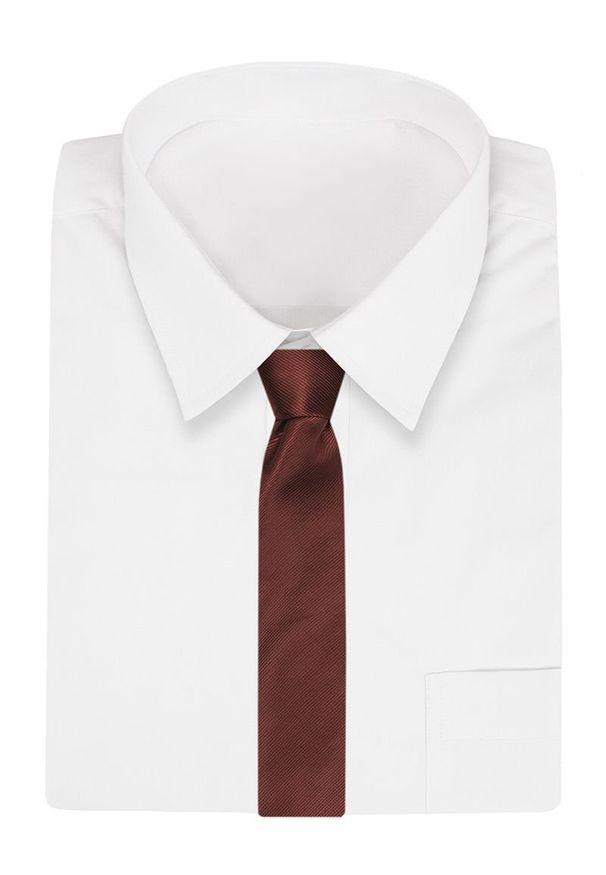 Miedziany Elegancki Klasyczny Męski Krawat -Angelo di Monti- 7 cm, Jednokolorowy, w Delikatne Prążki. Kolor: brązowy. Materiał: tkanina. Wzór: prążki. Styl: klasyczny, elegancki