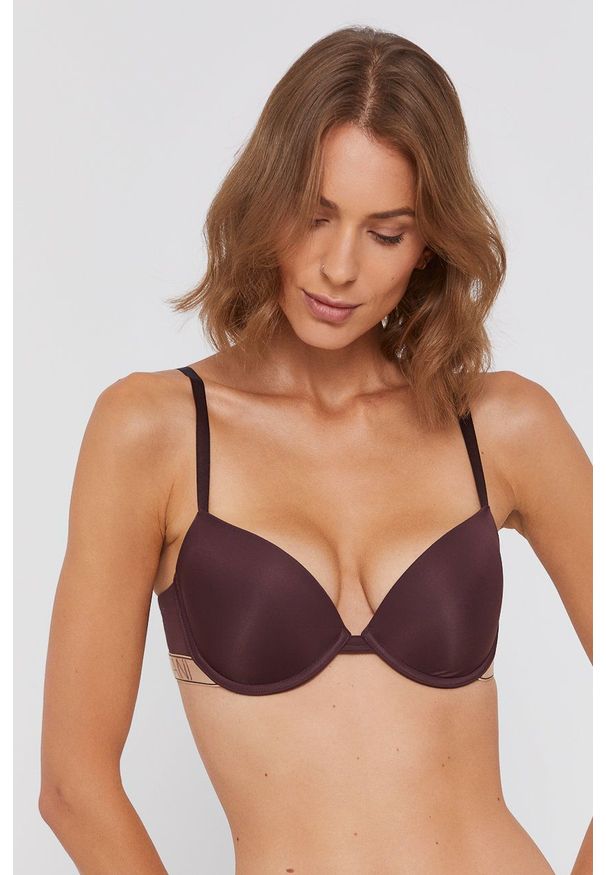 Emporio Armani Underwear - Biustonosz modelujący. Kolor: czerwony. Materiał: poliamid. Rodzaj stanika: odpinane ramiączka, biustonosz z fiszbinami. Wzór: gładki