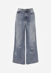 Renee - Niebieskie Szerokie Jeansy Palazzo z Bawełny z Dziurami i Przetarciami Erilenna. Okazja: na co dzień. Stan: podwyższony. Kolor: niebieski. Styl: casual, elegancki #3