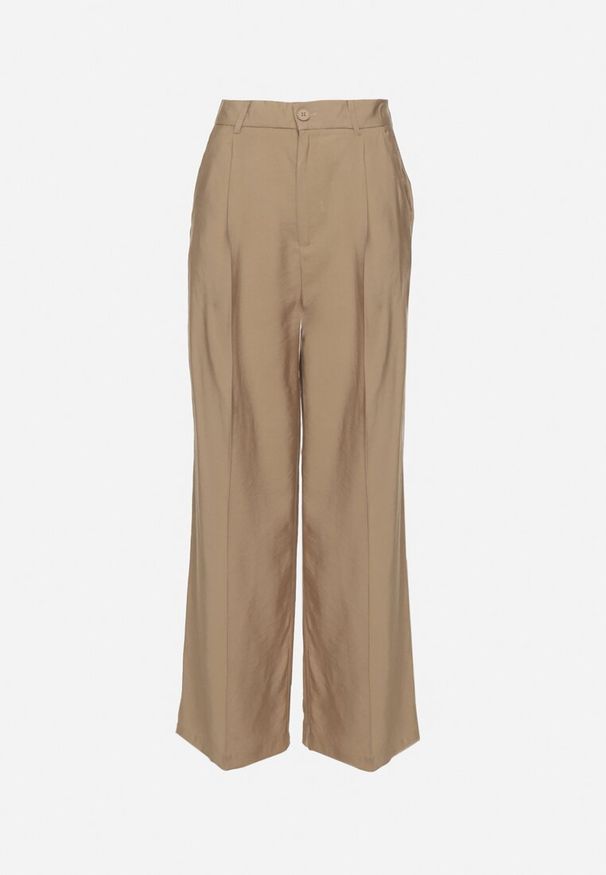 Born2be - Beżowe Spodnie o Garniturowym Kroju z Szeroką Nogawką i Wysokim Stanem Efrimera. Stan: podwyższony. Kolor: beżowy. Styl: elegancki