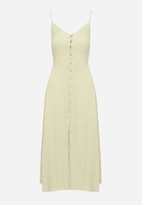 Born2be - Zielona Sukienka na Cienkich Regulowanych Ramiączkach Zapinana na Guziki Palfea. Kolor: zielony. Długość rękawa: na ramiączkach. Wzór: aplikacja. Styl: elegancki #3