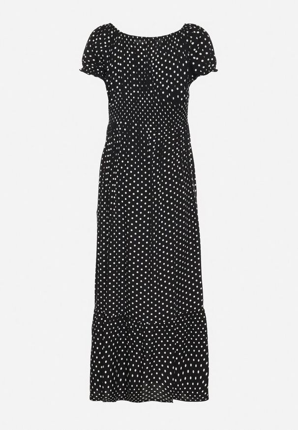 Born2be - Czarna Sukienka z Bawełną w Kropki Ellisla. Okazja: na co dzień. Kolor: czarny. Materiał: bawełna. Wzór: kropki. Styl: casual, elegancki