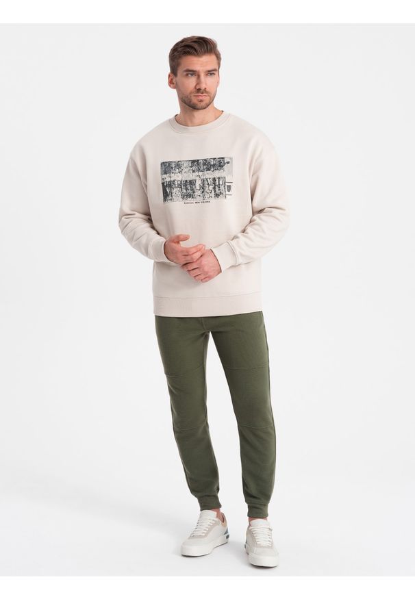 Ombre Clothing - Spodnie dresowe męskie z tkaniny ottoman - ciemnooliwkowe V3 OM-PASK-0129 - XXL. Kolor: oliwkowy. Materiał: tkanina, dresówka. Styl: sportowy