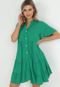Born2be - Zielona Sukienka Koszulowa z Falbanką Selentha. Kolor: zielony. Typ sukienki: koszulowe #1