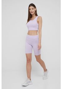 Guess szorty damskie kolor fioletowy z aplikacją high waist. Stan: podwyższony. Kolor: fioletowy. Wzór: aplikacja