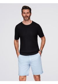 Ombre Clothing - Męska strukturalna dzianinowa koszulka - czarna V3 - Rozmiar: XXL. Kolor: czarny. Materiał: dzianina #7