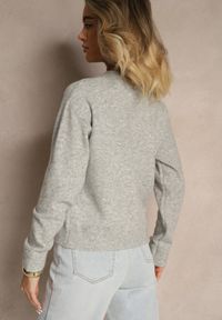 Renee - Szary Klasyczny Kardigan z Zaokrąglonym Dekoltem Reonira. Okazja: na co dzień. Kolor: szary. Materiał: jeans. Styl: klasyczny #3