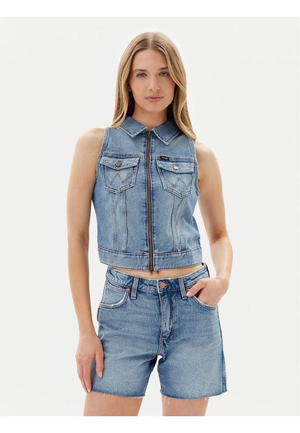 Wrangler Kamizelka 112362590 Niebieski Slim Fit. Kolor: niebieski. Materiał: jeans