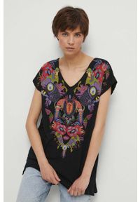 medicine - Medicine t-shirt bawełniany damski kolor czarny. Kolor: czarny. Materiał: bawełna. Długość rękawa: krótki rękaw. Długość: krótkie. Wzór: nadruk #6