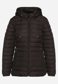 Born2be - Czarna Pikowana Kurtka z Kapturem i Sznurkami Miviana. Okazja: na spacer. Typ kołnierza: kaptur. Kolor: czarny. Materiał: jeans. Długość rękawa: długi rękaw. Długość: długie #6