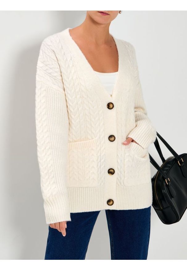 Sinsay - Rozpinany sweter na guziki - kremowy. Kolor: kremowy