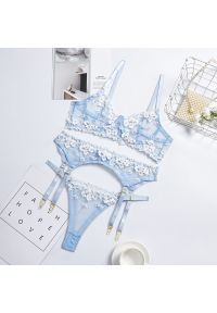 Intica - Komplet bielizny z kwiatowym haftem elegancki i wygodny Changok. Kolor: niebieski. Materiał: tkanina. Wzór: kwiaty, haft