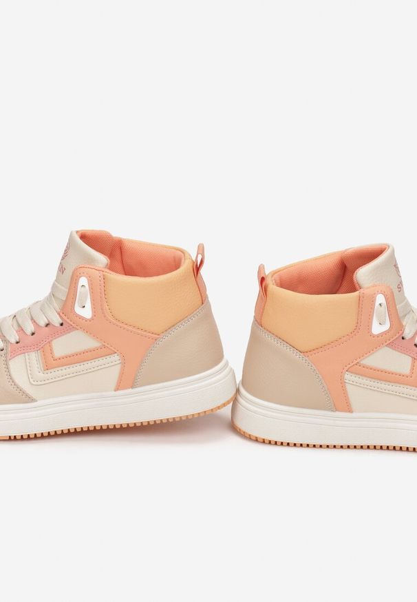 Renee - Biało-Pomarańczowe Sneakersy Maeramia. Okazja: na co dzień. Kolor: beżowy. Materiał: jeans, jersey