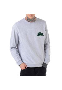 Bluza Lacoste Cotton Fleece Indoor Sweatshirt SH7477-Y9K - szara. Okazja: na co dzień. Typ kołnierza: bez kaptura. Kolor: szary. Materiał: bawełna, materiał, poliester, elastan. Wzór: aplikacja. Styl: klasyczny, casual #1