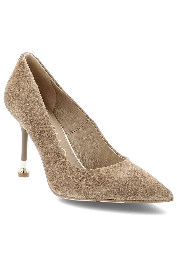 CheBello - Czółenka damskie Chebello, ze skóry zamszowej wsuwane i na wysokiej szpilce, beżowe, 5021_-084-000-PSK-S423. Okazja: na spotkanie biznesowe. Zapięcie: bez zapięcia. Kolor: beżowy. Materiał: zamsz, skóra. Szerokość cholewki: normalna. Obcas: na obcasie. Styl: biznesowy, elegancki, klasyczny. Wysokość obcasa: wysoki