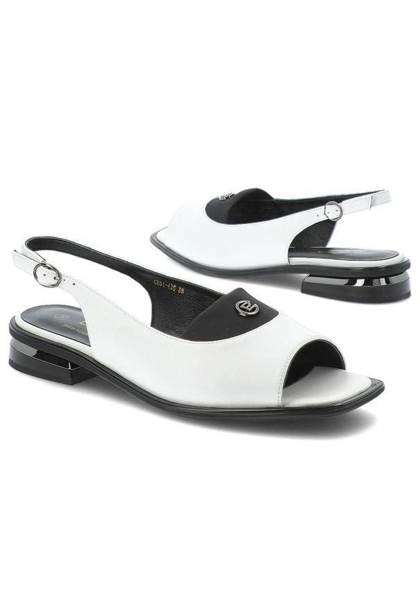 Białe Sandały S.Barski Modne Obuwie Damskie. Zapięcie: klamry. Kolor: biały. Materiał: materiał. Wzór: aplikacja. Sezon: lato. Obcas: na obcasie. Styl: elegancki, klasyczny. Wysokość obcasa: średni