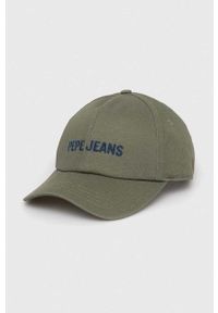 Pepe Jeans czapka z daszkiem bawełniana kolor zielony z aplikacją. Kolor: zielony. Materiał: bawełna. Wzór: aplikacja #1