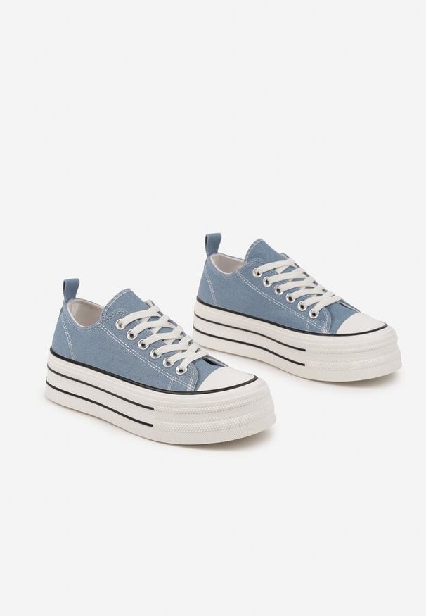 Born2be - Niebieskie Klasyczne Krótkie Trampki na Grubej Podeszwie Evelamia. Okazja: na co dzień. Kolor: niebieski. Materiał: jeans. Styl: klasyczny