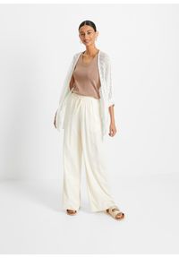 bonprix - Długi kardigan w ażurowy wzór. Kolor: biały. Długość rękawa: krótki rękaw. Długość: długie. Wzór: ażurowy #2