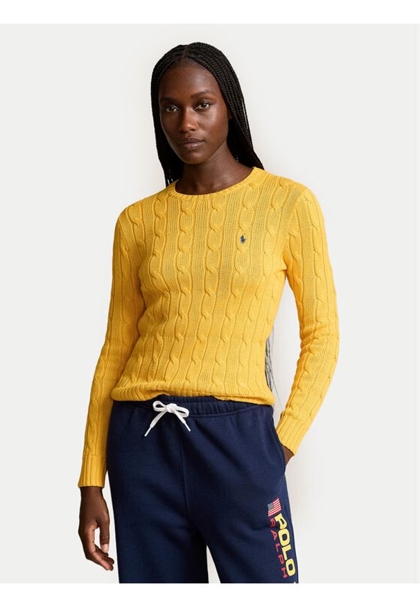 Polo Ralph Lauren Sweter 211891640022 Żółty Slim Fit. Typ kołnierza: polo. Kolor: żółty. Materiał: bawełna