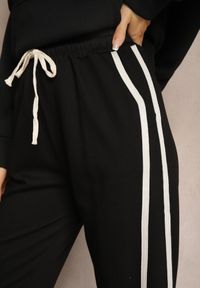 Renee - Czarne Spodnie z Wiskozą High Waist o Szerokim Kroju Ozdobione Lamówką Lulora. Stan: podwyższony. Kolor: czarny. Materiał: wiskoza. Długość: długie. Wzór: aplikacja #3