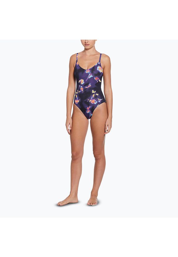 Strój pływacki jednoczęściowy damski Nike Floral Blur V-Neck. Kolor: czarny