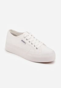 Born2be - Białe Klasyczne Trampki VICES w Stylu Basic Riovanna. Okazja: na co dzień. Kolor: biały. Materiał: jeans. Szerokość cholewki: normalna. Styl: klasyczny #8