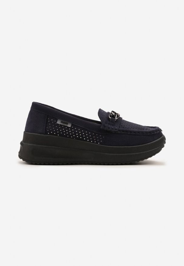 Born2be - Granatowe Mokasyny z Łańcuszkiem i Platformą Grimenna. Kolor: niebieski. Materiał: jeans. Sezon: wiosna. Obcas: na platformie. Styl: elegancki