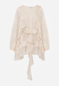 Renee - Beżowa Sukienka Boho z Asymetrycznymi Falbanami i Bufiastymi Rękawami Sofeusa. Kolor: beżowy. Typ sukienki: asymetryczne. Styl: boho #3