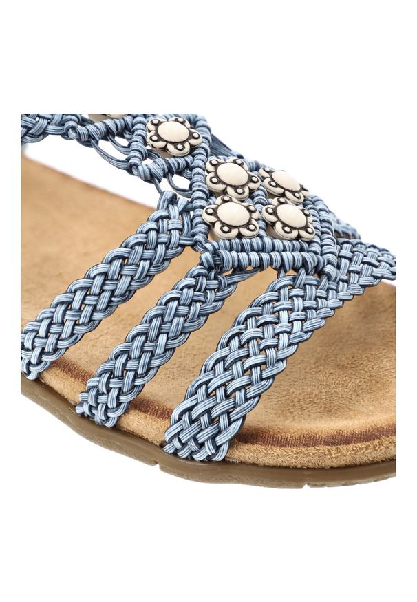 Niebieskie Sandały Artiker Modne Obuwie Damskie. Okazja: na co dzień, na spacer. Zapięcie: pasek. Kolor: niebieski. Wzór: aplikacja, kwiaty. Sezon: lato. Styl: elegancki, casual