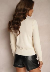 Renee - Beżowy Sweter z Dodatkiem Wiskozy Wykończony Ściągaczami i Kwiatem 3D Evilias. Okazja: na co dzień. Kolor: beżowy. Materiał: wiskoza. Długość rękawa: długi rękaw. Długość: długie. Wzór: kwiaty. Styl: elegancki, casual #5
