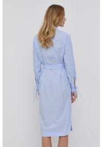 TwinSet - Twinset sukienka bawełniana mini prosta. Okazja: na co dzień. Kolor: niebieski. Materiał: bawełna. Długość rękawa: długi rękaw. Wzór: haft. Typ sukienki: proste. Styl: casual. Długość: mini