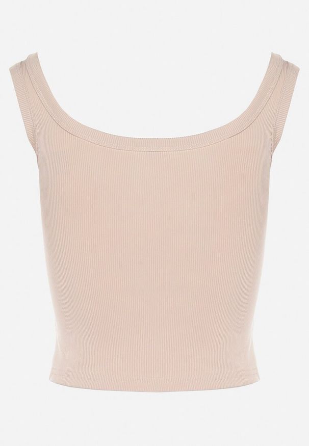 Born2be - Beżowy Prążkowany Top z Usztywnianymi Miseczkami i Ozdobną Literą Nevolirae. Okazja: na co dzień. Kolor: beżowy. Materiał: prążkowany. Styl: klasyczny, casual