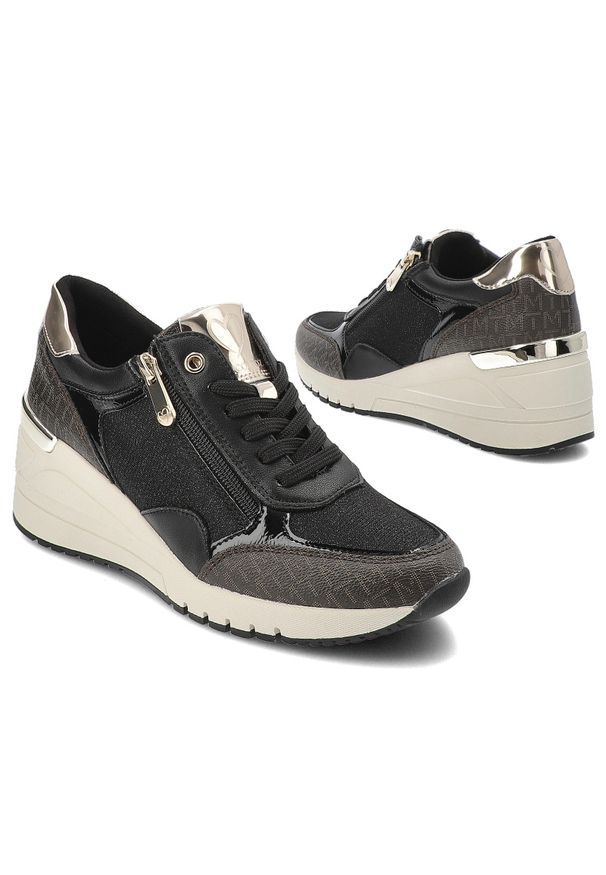 Czarne Sneakersy Marco Tozzi Eleganckie Obuwie Damskie Na Koturnie. Kolor: czarny. Obcas: na koturnie