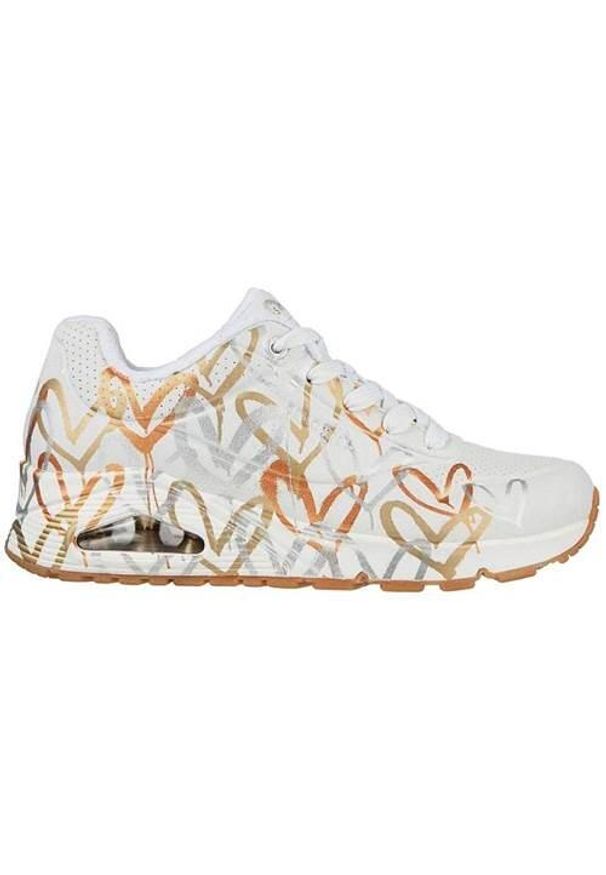 skechers - Buty do chodzenia sneakersy damskie Skechers Uno-Metallic Love. Kolor: biały. Materiał: guma, materiał, syntetyk. Sport: turystyka piesza
