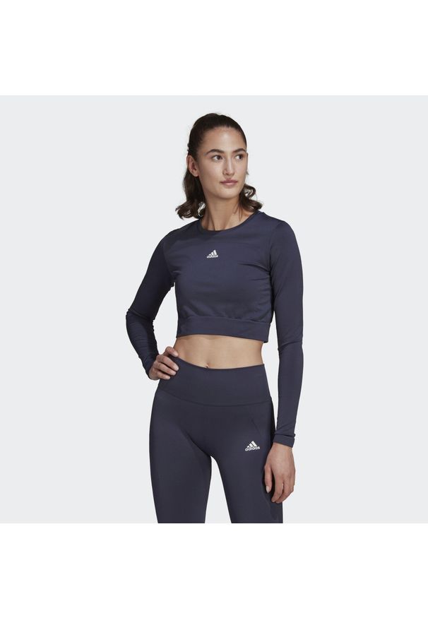 Adidas - Koszulka damska adidas Aeroknit Seamless Fitted Cropped. Kolor: biały, wielokolorowy, niebieski
