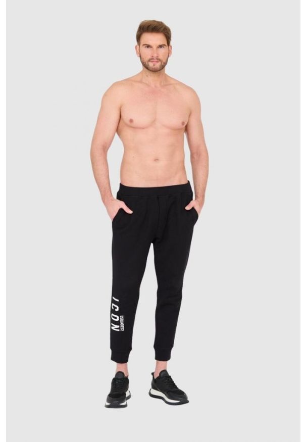 DSQUARED2 Czarne długie spodnie dresowe męskie z białym logo icon, Rozmiar XL. Kolor: czarny. Materiał: dresówka, bawełna