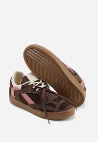 Renee - Brązowe Sneakersy Kultowe Tenisówki z Podwójnymi Sznurówkami Luvitta. Okazja: na co dzień, na spacer. Kolor: brązowy. Materiał: satyna, skóra. Sport: bieganie, turystyka piesza #5