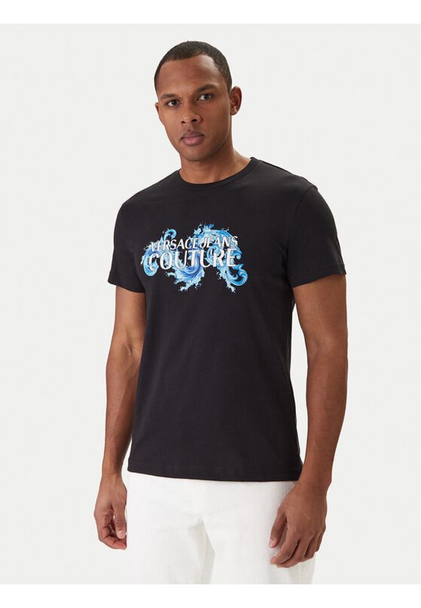 Versace Jeans Couture T-Shirt 80GAHE02 CJ00E Czarny Regular Fit. Kolor: czarny. Materiał: bawełna