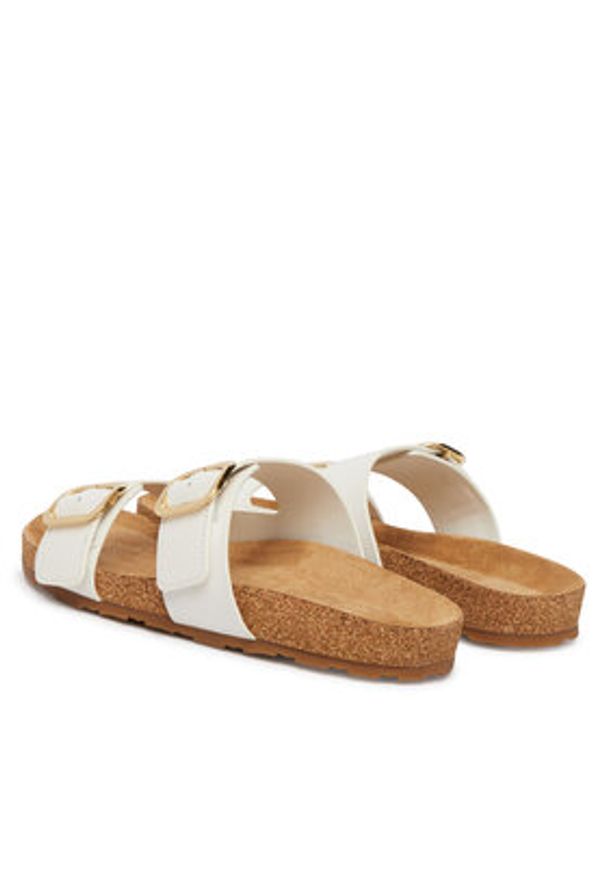 TOMMY HILFIGER - Tommy Hilfiger Klapki Double Strap Cork Sandals FW0FW09118 Biały. Kolor: biały. Materiał: skóra