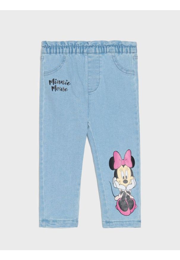 Sinsay - Spodnie jeansowe Minnie Mouse - niebieski. Kolor: niebieski. Materiał: jeans. Wzór: motyw z bajki