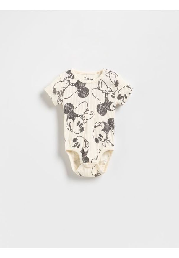 Reserved - Prążkowane body Minnie Mouse - złamana biel. Materiał: prążkowany. Wzór: motyw z bajki