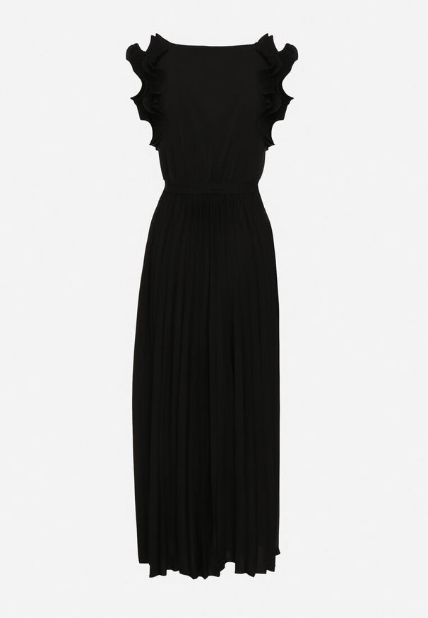 Born2be - Czarna Sukienka z Kopertowym Dekoltem i Falbanką z Gumką w Talii i Materiałowym Paskiem Tiamaraya. Okazja: na co dzień, na spotkanie biznesowe, do pracy. Typ kołnierza: dekolt w kształcie V, dekolt kopertowy. Kolor: czarny. Materiał: materiał. Typ sukienki: kopertowe. Styl: casual, biznesowy