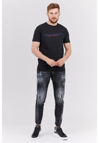 Diesel - DIESEL Czarny t-shirt męski z granatowym logo, Rozmiar L. Kolor: czarny. Materiał: prążkowany #3