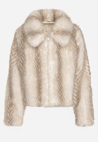 Born2be - Jasnobeżowa Kurtka Futerko o Prostym Kroju z Zapięciem na Suwak Tusiviela. Okazja: na co dzień. Typ kołnierza: golf. Kolor: beżowy. Materiał: futro. Styl: casual, elegancki #7