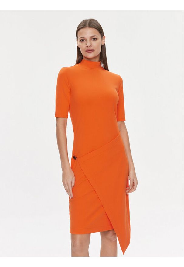 Calvin Klein Sukienka codzienna Stretch Jersey Asymmetric Dress K20K206498 Pomarańczowy Slim Fit. Okazja: na co dzień. Kolor: pomarańczowy. Materiał: syntetyk. Typ sukienki: proste. Styl: casual